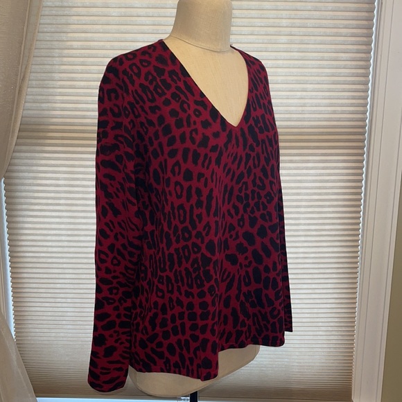 INC International Concepts Red and Black V-Neck Sweater - Picture 3 of 7